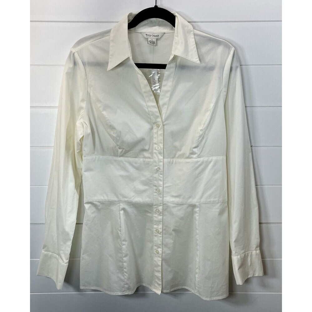 WHBM Babydoll Style Shirt Womens L Button Front Long Line Cream Clueless Preppy